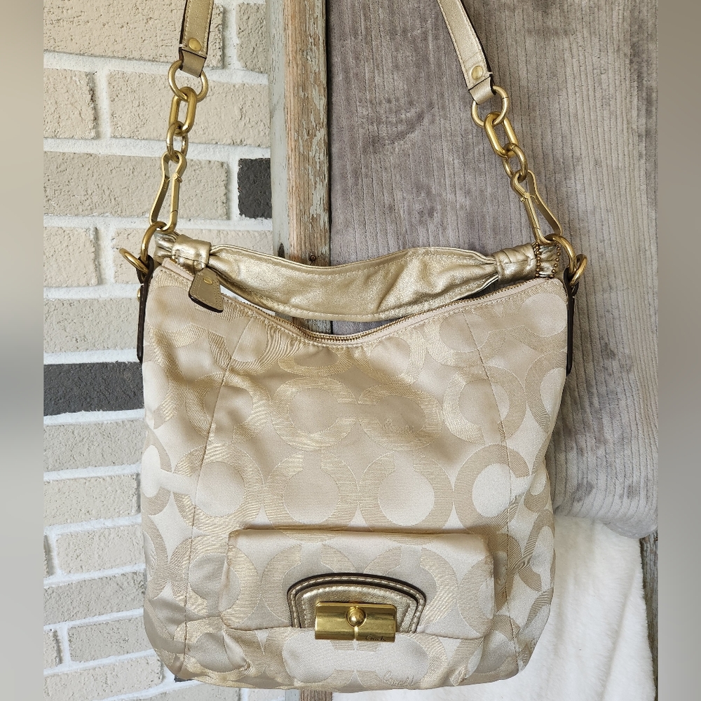 COACH Kristin Hobo Bag Champagne Gold Monogram Y2K  Vintage